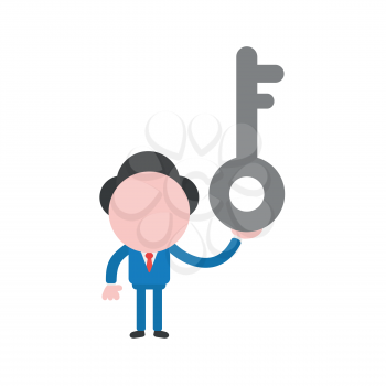 Vector illustration businessman character holding key.