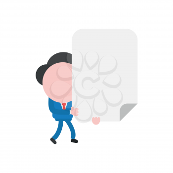Vector illustration businessman character walking and holding blank paper.