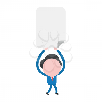 Vector illustration businessman character walking and holding up blank paper.