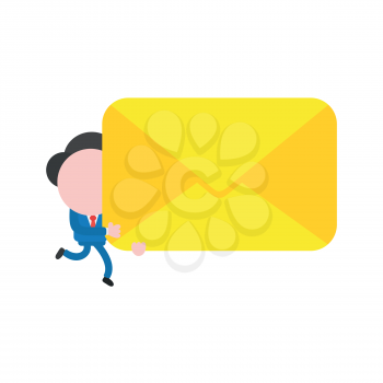 Vector illustration businessman character running and carrying closed mail envelope.
