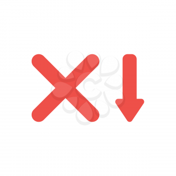 Flat design vector illustration concept of red x mark symbol icon with red arrow moving down.