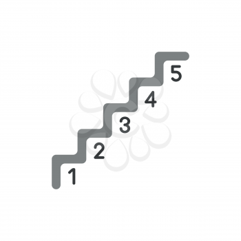 Flat design vector illustration concept of grey stairs symbol icon with numbers from one to five.