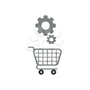 Vector illustration concept of grey gears over shopping cart icon.