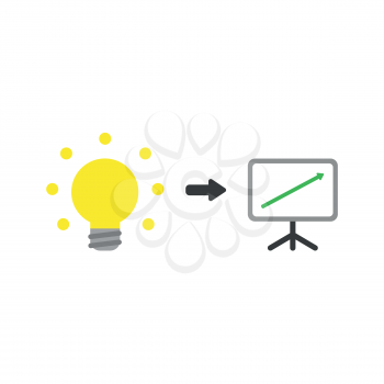 Vector illustration concept of yellow glowing light bulb icon with sales board and arrow moving up.