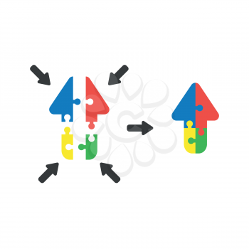 Vector illustration concept of arrow shaped puzzle pieces showing up and connect.