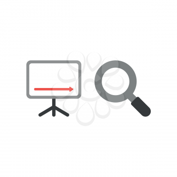 Vector illustration concept of sales chart arrow moving down with magnifying glass icon.