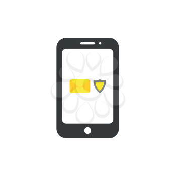 Vector illustration concept of closed envelope with shield guard inside black smartphone icon.