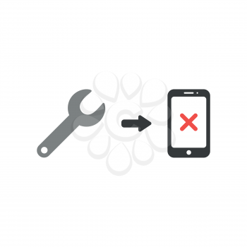 Vector illustration concept of repair smartphone with grey spanner icon.