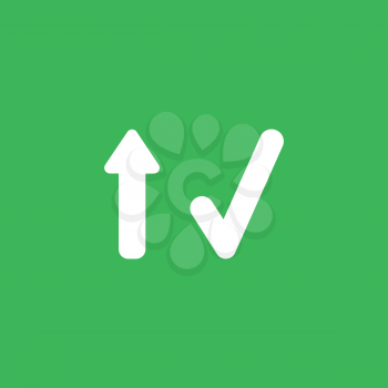 Flat vector icon concept of arrow moving up and check mark on green background.