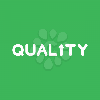 Flat vector icon concept of quality word with arrow moving up on green background.