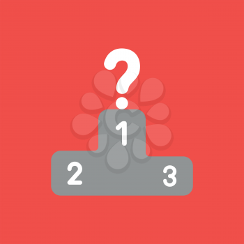 Flat vector icon concept of question mark on top of winners podium on red background.