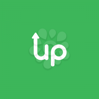 Flat vector icon concept of up word with arrow moving up on green background.