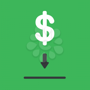 Flat vector icon concept of dollar symbol into moneybox hole on green background.