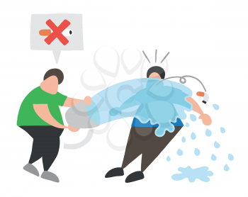 Vector illustration cartoon man character throw water with bucket to smoker and say no smoking cigarette here.