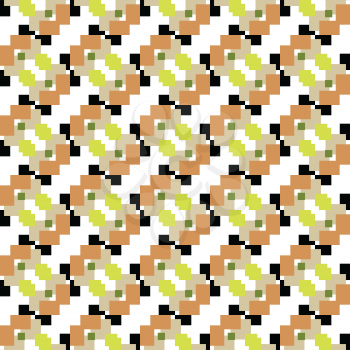Vector seamless pattern texture background with geometric shapes, colored in brown, orange, yellow, green and white colors.