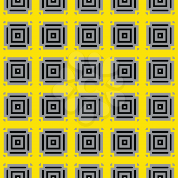 Vector seamless pattern texture background with geometric shapes, colored in yellow, grey and black colors.