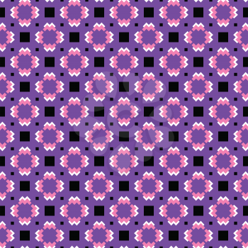 Vector seamless pattern texture background with geometric shapes, colored in purple, pink, black and white colors.