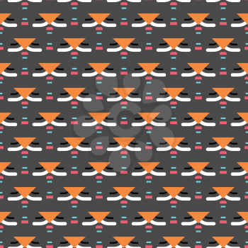 Vector seamless pattern texture background with geometric shapes, colored in grey, black, orange, pink, blue and white colors.