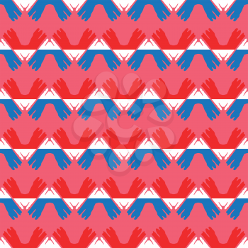 Vector seamless pattern texture background with geometric shapes, colored in pink, red, blue and white colors.