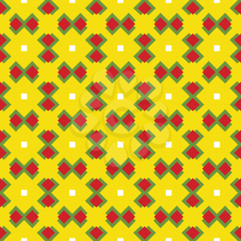 Vector seamless pattern texture background with geometric shapes, colored in yellow, red, green and white colors.