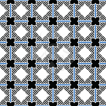 Vector seamless pattern texture background with geometric shapes, colored in black, blue and white colors.