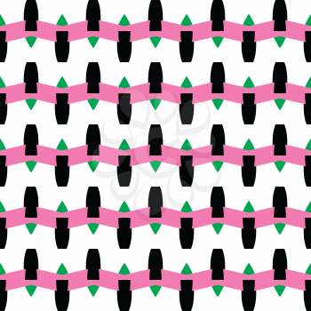 Vector seamless pattern texture background with geometric shapes, colored in pink, green, black and white colors.