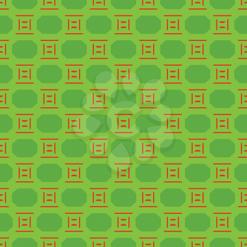 Vector seamless pattern texture background with geometric shapes, colored in green and red colors.