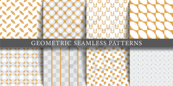 Vector set of geometric seamless patterns, textures, backgrounds. Geometric graphic design shapes. Colored.