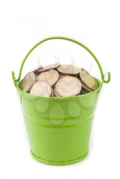 Pail with money.