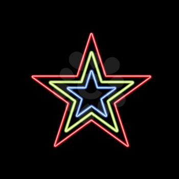 Glowing star of neon on a black background. Vector illustration .
