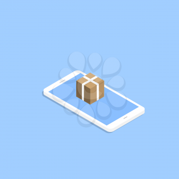 Smartphone and a box. Delivery e-commerce. Vector illustration .