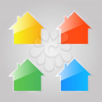 Colored shiny glass icons of private houses on a gray background. Vector illustration .