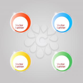 Colored round glass banners on gray background. Vector illustration .