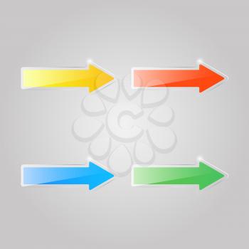 Set of colored glass arrows on a gray background. Vector illustration .