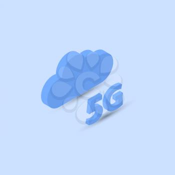 5G symbol of a cloud of wireless connection on a blue background. Isometric vector illustration.