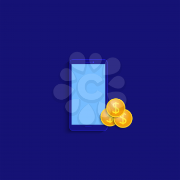 Money and smartphone on blue background. Vector illustration .