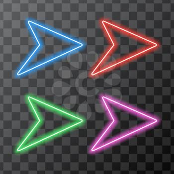Isolated colored neon arrows on a black background. Vector illustration .