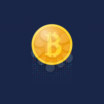 Coin bitcoin on a blue background. Financial operations . Vector illustration .