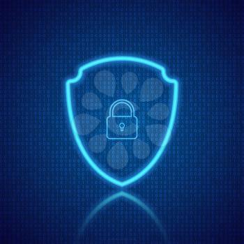 Shield and lock for the protection of digital data. Vector illustration .