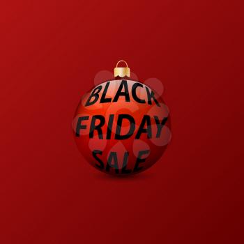 Christmas ball with an inscription black Friday sale on a red background. Vector illustration .
