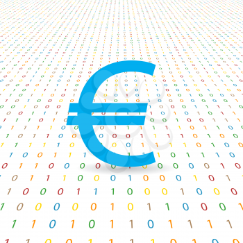 Euro symbol on a digital background. Vector illustration .