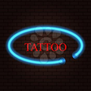 Neon banner salon tattoo on brick background. Vector illustration .