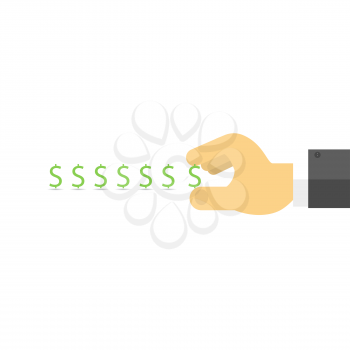 A businessman lays dollars in a row. The concept of multiplying money. Vector illustration .