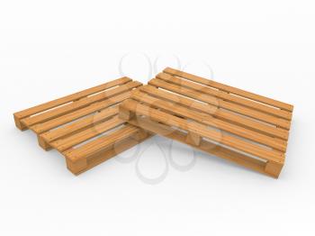 Wooden pallets on a white background. 3d render illustration.