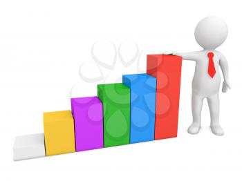 Businessman and profit growth chart. 3d render illustration.