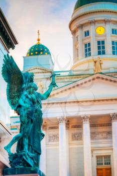 Element Of Statue Of Emperor Alexander II Of Russia Before The Helsinki Cathedral Background