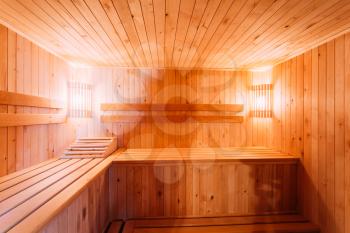 Interior Of The Sauna - Shelves, Lamp, Nobody