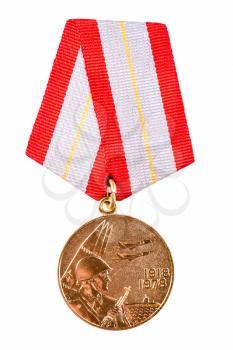 Russian (soviet) medal for participation in the Second World War on white isolated background