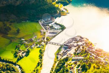 Aurlandsvangen Seen From Stegastein Viewpoint (Aurlandsvegen, Norway)