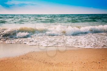 Soft Sea Ocean Waves Wash Over Sand Background
